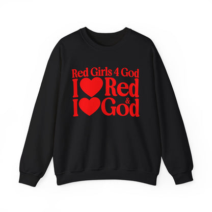Red Girls 4 God Adult Sweatshirt | Black Contrast