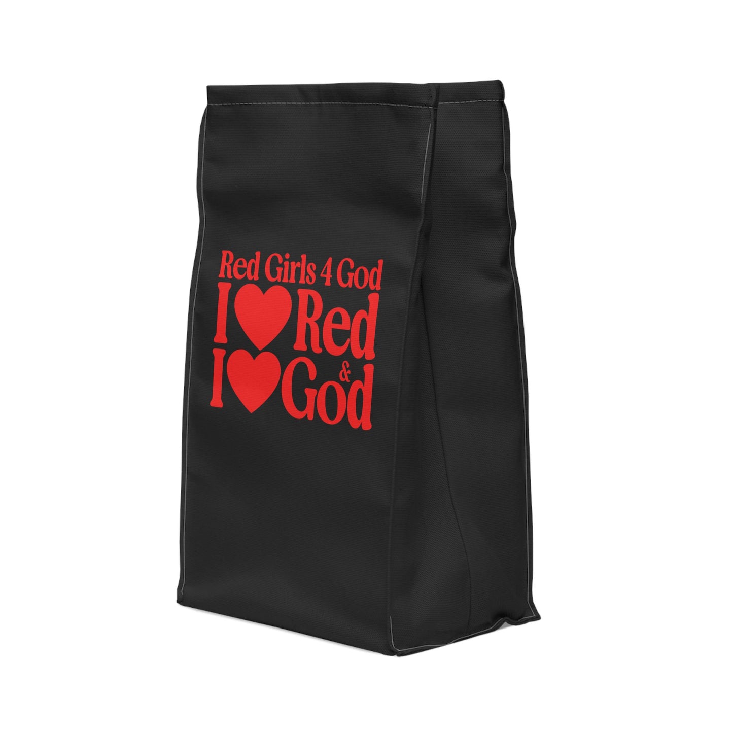 ❤️ Red Girls 4 God Black Contrast Lunch Tote – Double-Sided Inspirational Red Girls Faith Lunch Bag | Insulated Lunch Bag