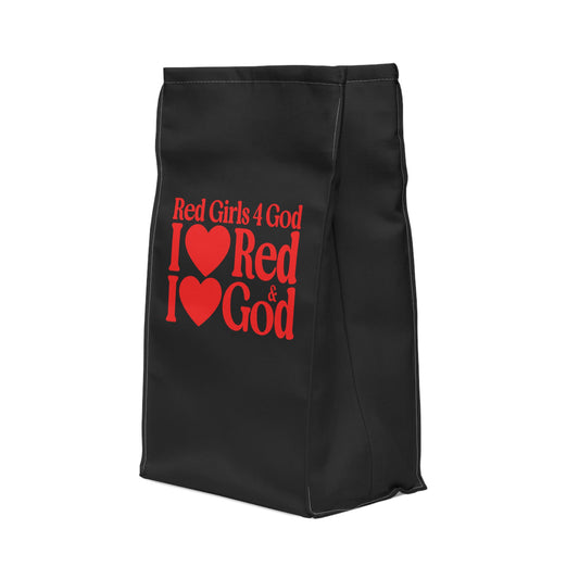 ❤️ Red Girls 4 God Black Contrast Lunch Tote – Double-Sided Inspirational Red Girls Faith Lunch Bag | Insulated Lunch Bag