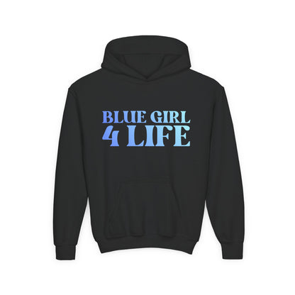 Blue Girl 4 Life Hoodie - Cute Youth Black Graphic Hoodie, Positive Affirmation Hoodie, Inspirational Hoodie, Blue Fashion