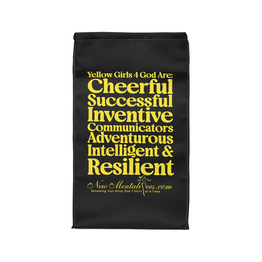 💛 Yellow Girls 4 God Black Contrast Lunch Tote – Double-Sided Inspirational Faith Lunch Bag | Insulated Lunch Bag | Gift for Girls & Women