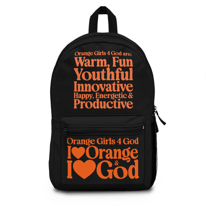 Orange Girls 4 God Black Contrast Backpack – Inspirational Christian Girls School Backpack | Faith-Based Bookbag | Lightweight Travel & School Bag