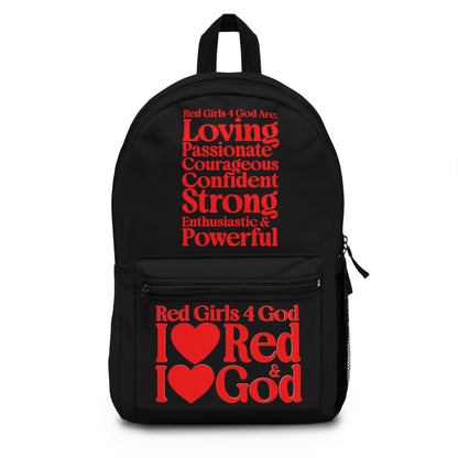 Red Girls 4 God Black Contrast Backpack – Inspirational Christian Girls School Backpack | Faith-Based Bookbag | Lightweight Travel & School Bag