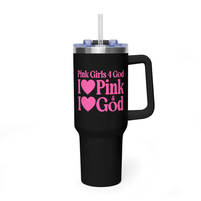 Pink Girls 4 God Black Contrast Tumbler - Faith Filled Women Who Love Pink