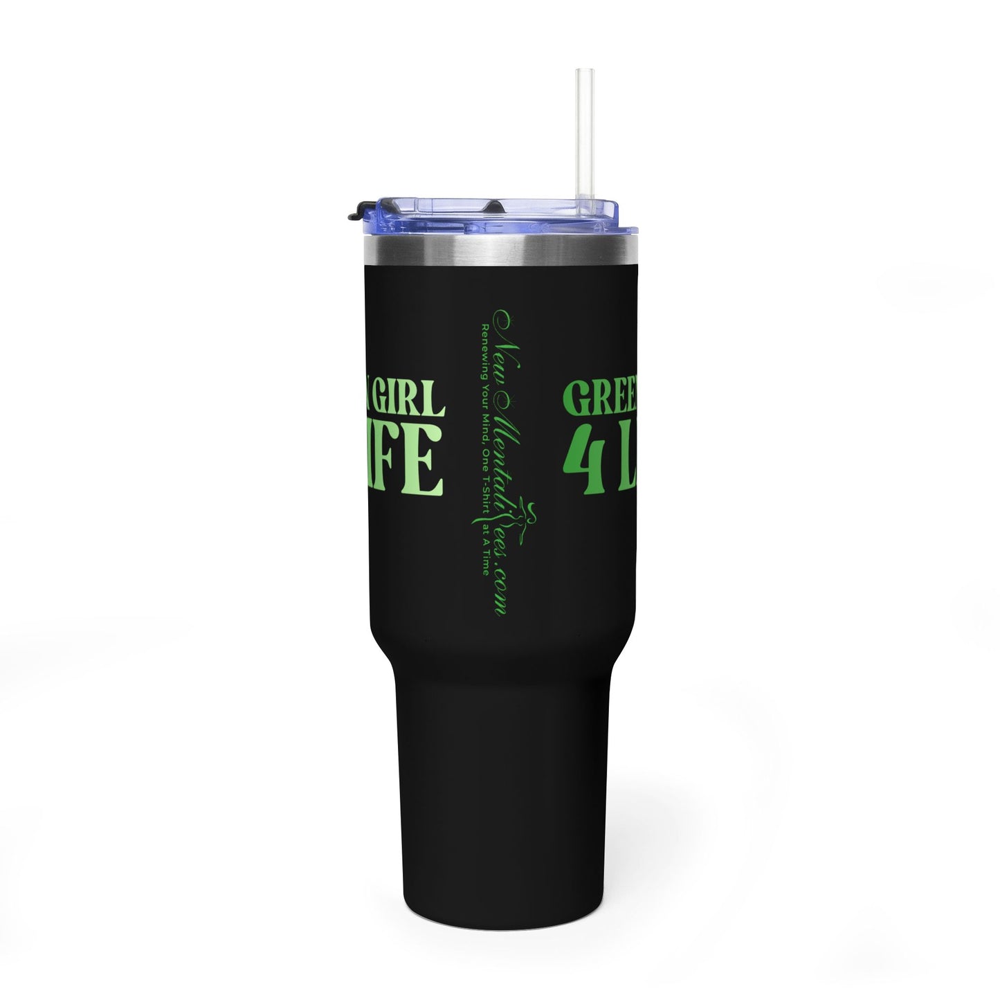 Green Girl 4 Life 40 oz Black Tumbler - Cute, Green, Positive, Affirmation, Inspirational, Double Sided, Insulated Tumbler