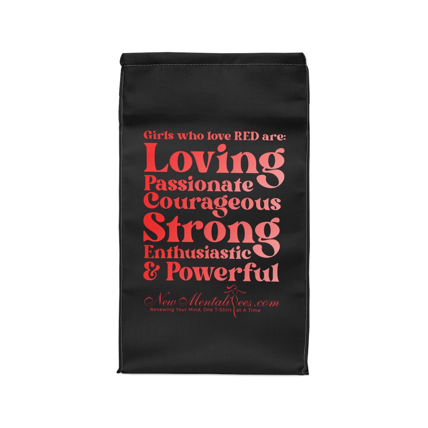 Red Girl 4 Life Black Contrast Lunch Bag – Double-Sided Inspirational Red Girl Lunch Tote | Insulated Lunch Bag | Girl Power Lunch Box