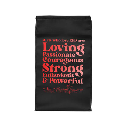 Red Girl 4 Life Black Contrast Lunch Bag – Double-Sided Inspirational Red Girl Lunch Tote | Insulated Lunch Bag | Girl Power Lunch Box