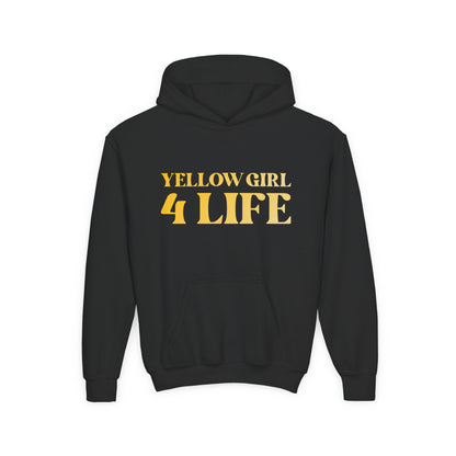 Yellow Girl 4 Life Hoodie - Cute Youth Black Hoodie, Positive Affirmation Hoodie, Inspirational Hoodie, Yellow Fashion