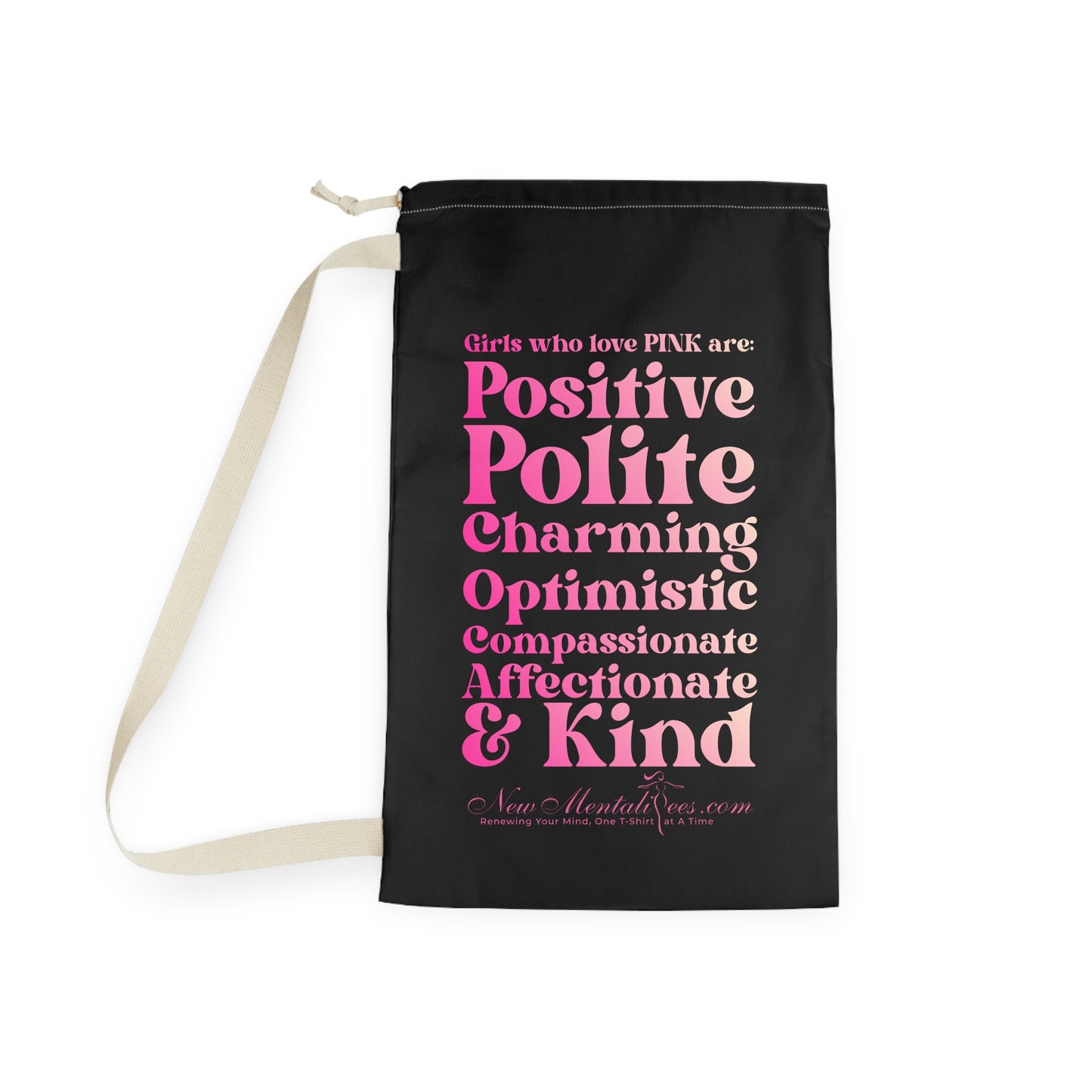 Pink Girl 4 Life Custom Black Laundry Bag – Double-Sided Inspirational Pink Girl Laundry Sack | Spun Polyester Drawstring Bag