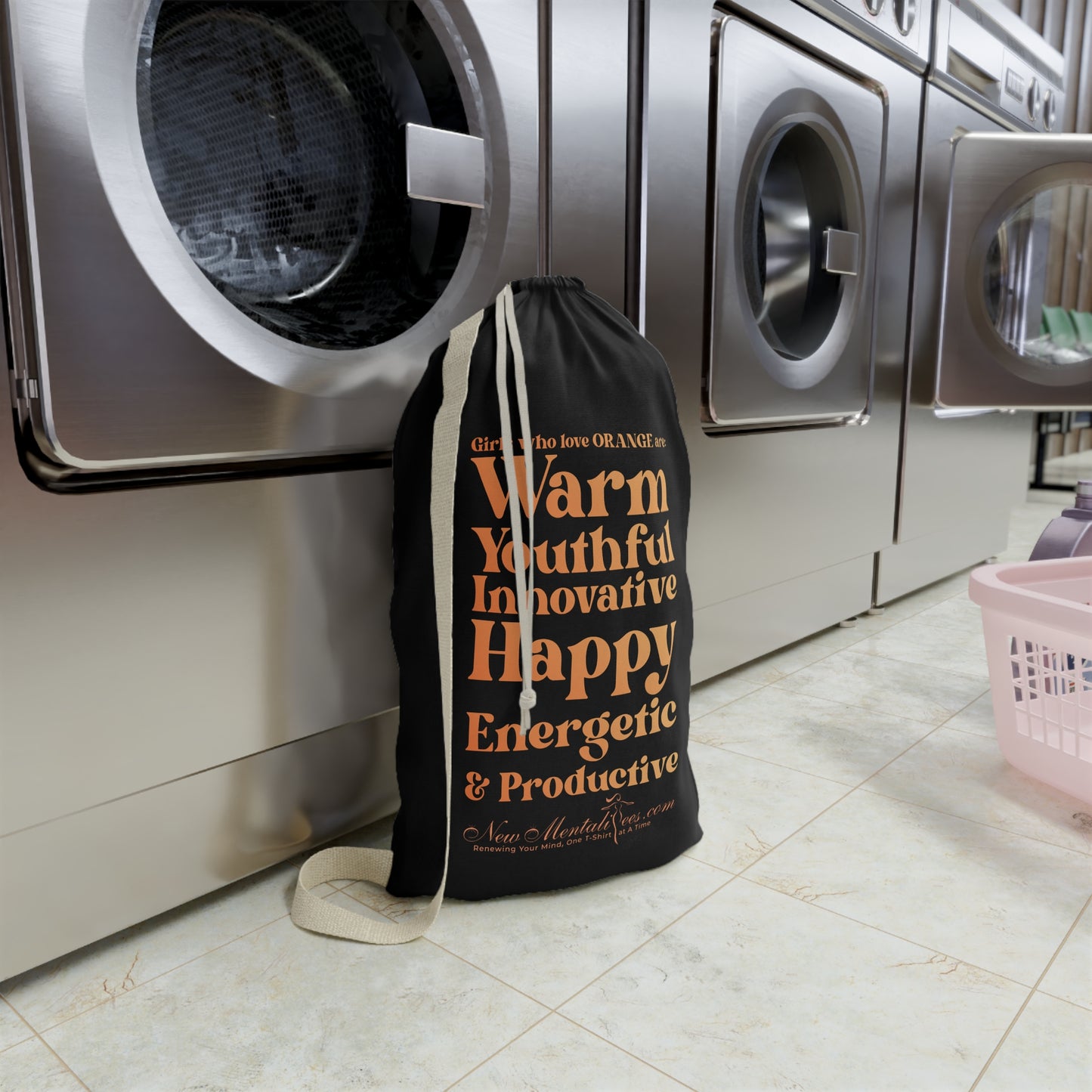 Orange Girl 4 Life Black Laundry Bag – Double-Sided Inspirational Orange Girl Laundry Sack | Spun Polyester Drawstring Bag