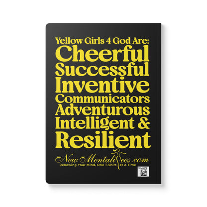 Yellow Girls 4 God Black Contrast Softcover Journal – Double-Sided Inspirational Faith Journal | 100 or 200 Pages | Notebook for Girls & Women Who Love God