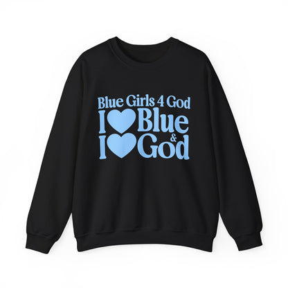 Blue Girls 4 God Adult Sweatshirt | Black Contrast