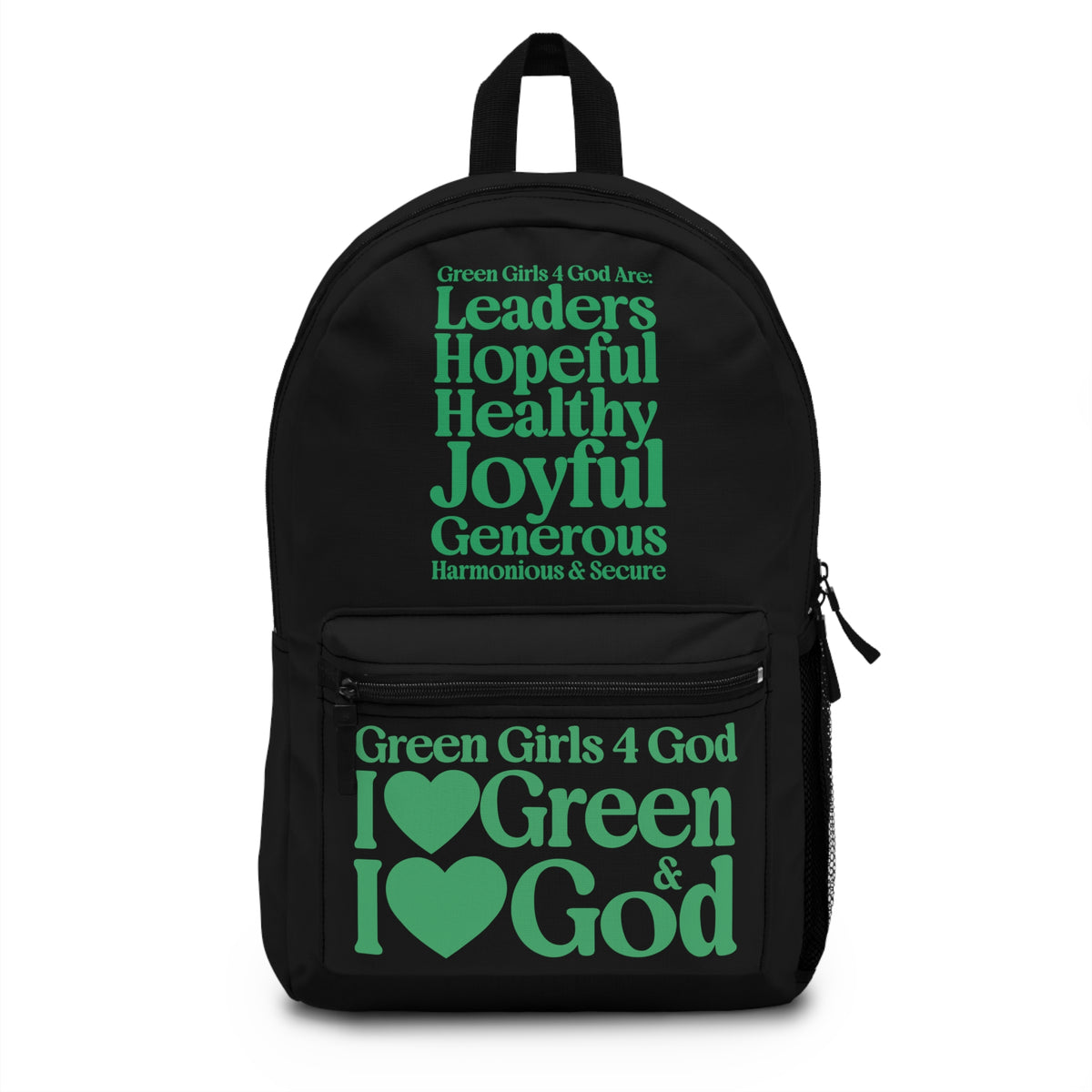 Green Girls 4 God Black Contrast Backpack – Inspirational Christian Girls School Backpack | Faith-Based Bookbag | Lightweight Travel & School Bag