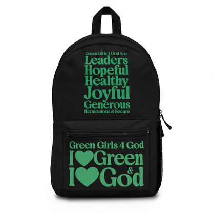 Green Girls 4 God Black Contrast Backpack – Inspirational Christian Girls School Backpack | Faith-Based Bookbag | Lightweight Travel & School Bag