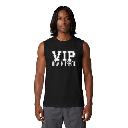 VIP Vegan Men’s Tank Top – Vegan In Person Statement Tank for Men | Plant-Based Lifestyle Muscle Tank | Healthy Living Workout & Summer Tank Top
