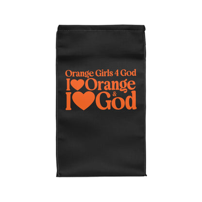 Orange Girls 4 God Black Contrast Lunch Tote – Double-Sided Inspirational Faith Lunch Bag | Insulated Lunch Bag | Gift for Girls & Women