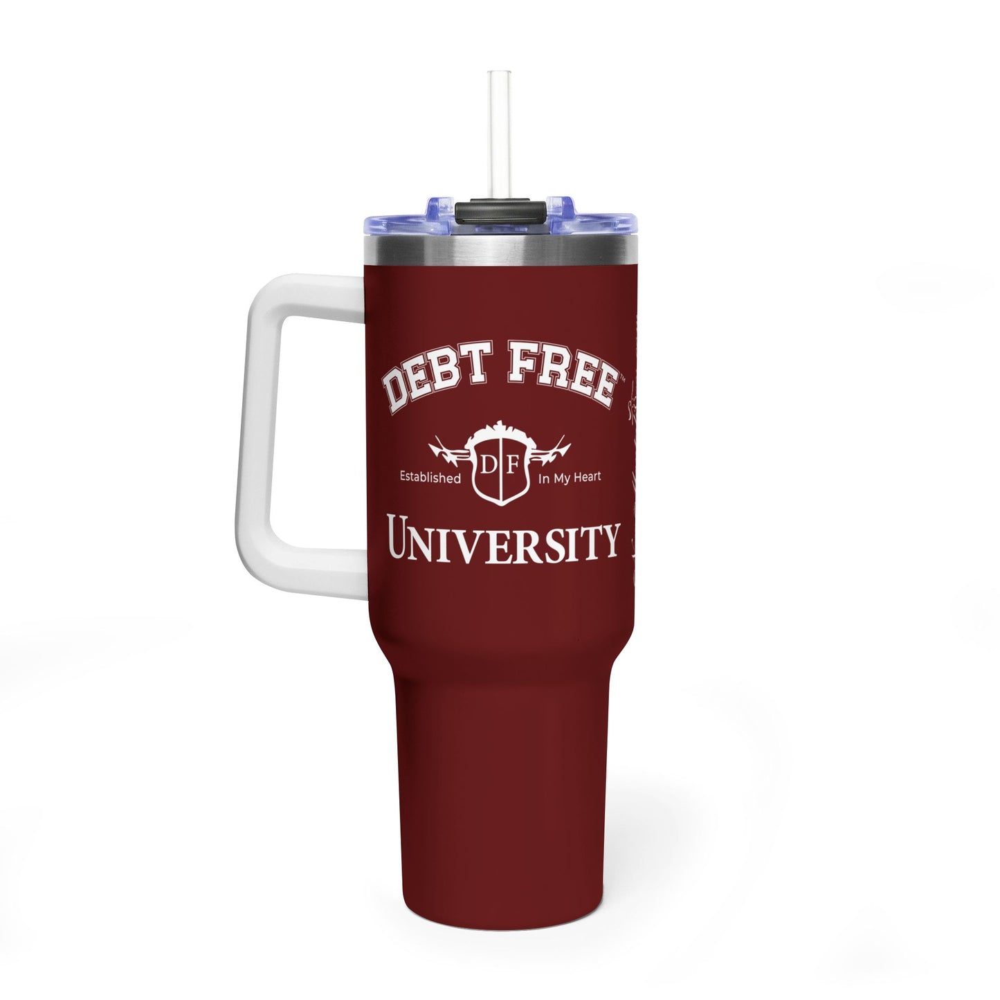 Debt Free University 40oz Tumbler – Financial Freedom Journey Drinkware – Motivational Coffee Cup – Graduation Gift for Goal-Getters