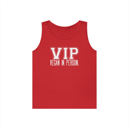 VIP Vegan Unisex Tank Top – Vegan In Person Plant-Based Statement Tank | Healthy Lifestyle | Vegan Gift | Eco-Friendly Summer Tank
