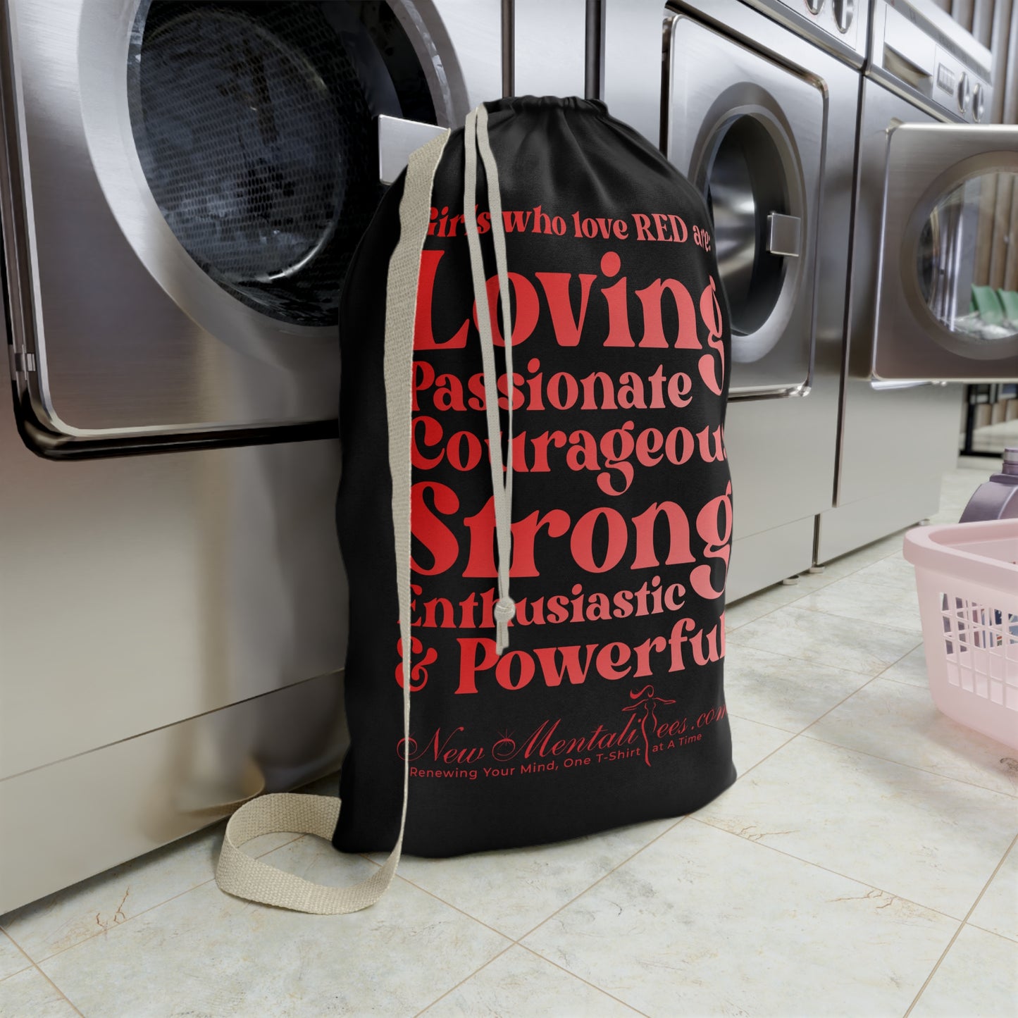 Red Girl 4 Life Black Laundry Bag – Double-Sided Inspirational Red Girl Laundry Sack | Spun Polyester Drawstring Bag