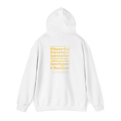 Yellow Girl 4 Life Hoodie - Cute Ladies White Hoodie, Positive Affirmation Hoodie, Inspirational Unisex Hoodie, Yellow Fashion