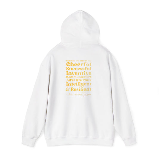 Yellow Girl 4 Life Hoodie - Cute Ladies White Hoodie, Positive Affirmation Hoodie, Inspirational Unisex Hoodie, Yellow Fashion