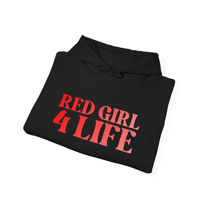 Red Girl 4 Life Hoodie -  Cute Ladies Black Graphic Hoodie, Positive Affirmation Hoodie, Inspirational Unisex Hoodie, Red Fashion Hoodie
