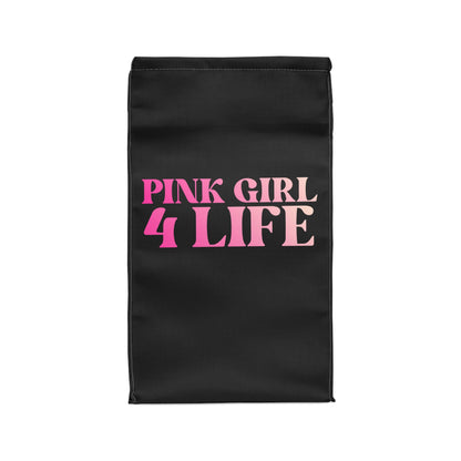 Pink Girl 4 Life Black Contrast Lunch Bag – Double-Sided Inspirational Pink Girl Lunch Tote | Insulated Lunch Bag | Girl Power Lunch Box