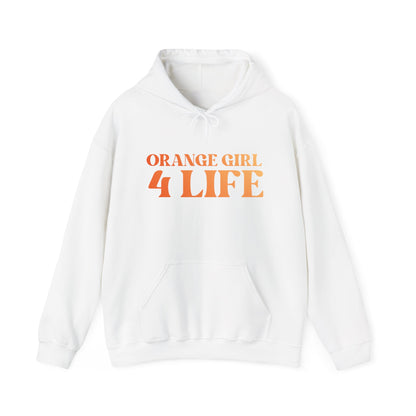 Orange Girl 4 Life Hoodie - Cute Ladies White Graphic Hoodie, Positive Affirmation Hoodie, Inspirational Unisex Hoodie, Orange Fashion