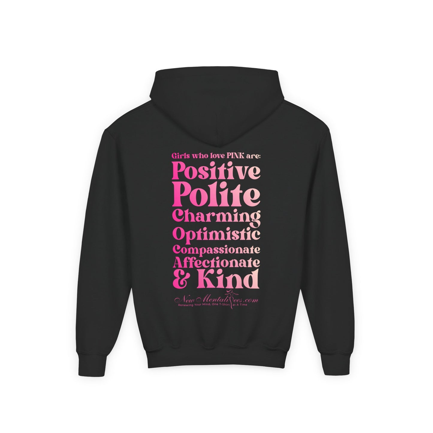 Pink Girl 4 Life Hoodie - Cute Youth Black Graphic Hoodie, Positive Affirmation Hoodie, Inspirational Gift