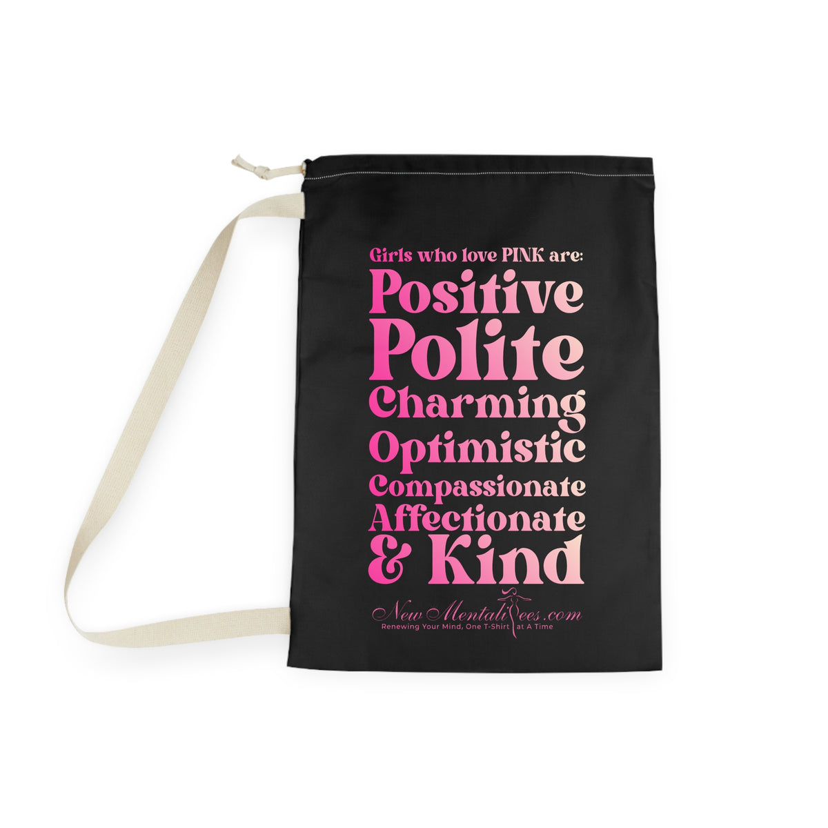 Pink Girl 4 Life Custom Black Laundry Bag – Double-Sided Inspirational Pink Girl Laundry Sack | Spun Polyester Drawstring Bag