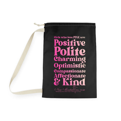 Pink Girl 4 Life Custom Black Laundry Bag – Double-Sided Inspirational Pink Girl Laundry Sack | Spun Polyester Drawstring Bag