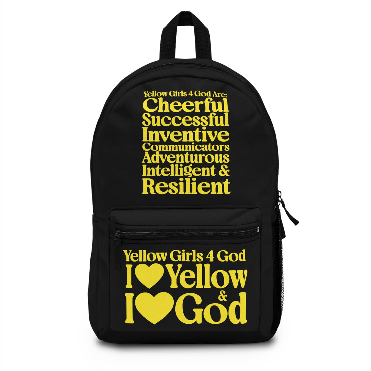 💛 Yellow Girls 4 God Black Contrast Backpack – Inspirational Christian Girls School Backpack | Faith-Based Bookbag | Lightweight Travel & School Bag
