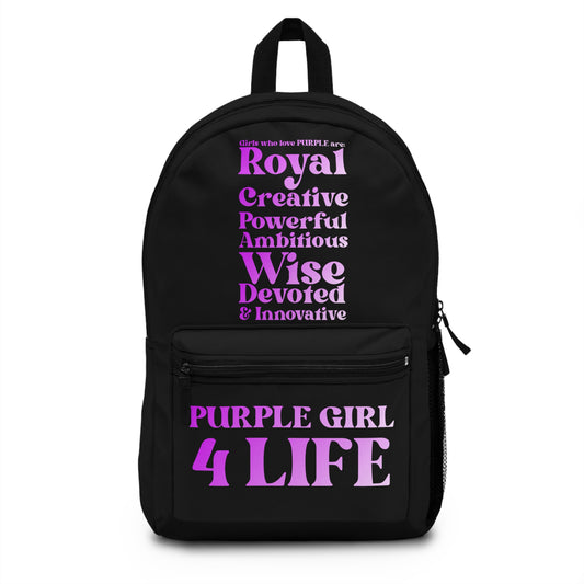 Purple Girl 4 Life Black Contrast Backpack – Inspirational Girls School Backpack | Girl Power Bookbag | Lightweight Travel, School & Everyday Bag