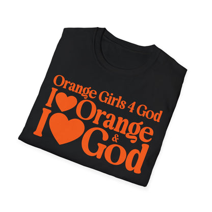 Orange Girls 4 God Adult T-shirt | Black Contrast