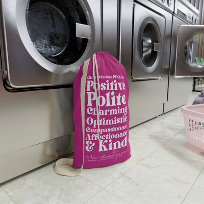 Pink Girl 4 Life Custom Laundry Bag – Double-Sided Inspirational Pink Girl Laundry Sack | Spun Polyester Drawstring Bag