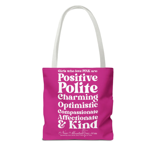 Pink Girl 4 Life Tote Bag - Cute Pink Bag for Women and Girls, Double Sided Inspirational Tote