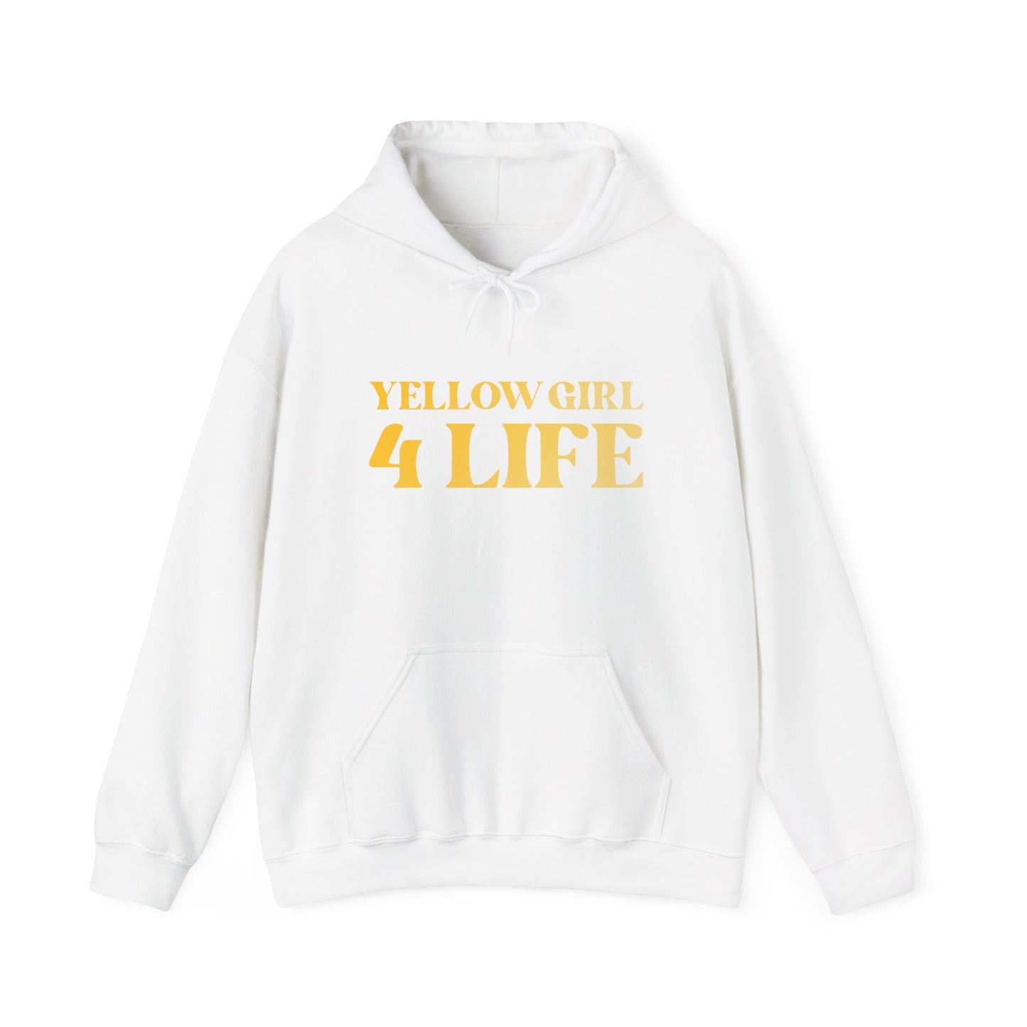 Yellow Girl 4 Life Hoodie - Cute Ladies White Hoodie, Positive Affirmation Hoodie, Inspirational Unisex Hoodie, Yellow Fashion