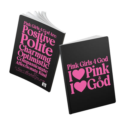 Pink Girls 4 God Black Contrast Softcover Journal – Double-Sided Inspirational Faith Journal | 100 or 200 Pages | Notebook for Girls & Women