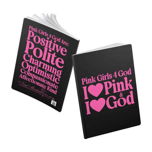 Pink Girls 4 God Black Contrast Softcover Journal – Double-Sided Inspirational Faith Journal | 100 or 200 Pages | Notebook for Girls & Women
