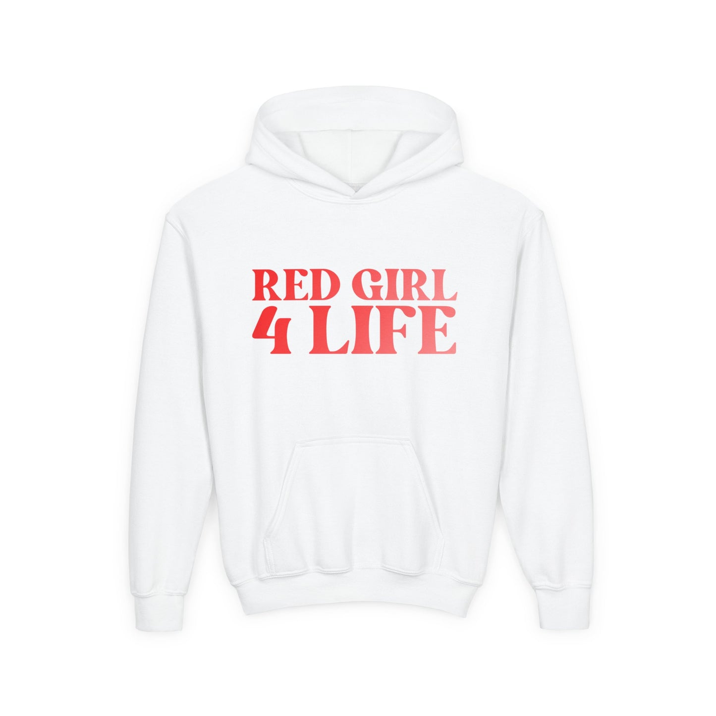 Red Girl 4 Life Hoodie -  Cute Youth White Graphic Hoodie, Positive Affirmation Hoodie, Inspirational Hoodie, Red Fashion Hoodie