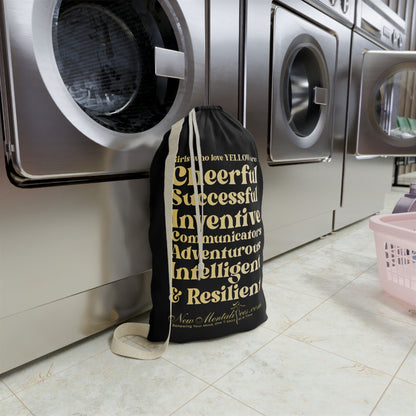 Yellow Girl 4 Life Black Laundry Bag – Double-Sided Inspirational Yellow Girl Laundry Sack | Spun Polyester Drawstring Bag