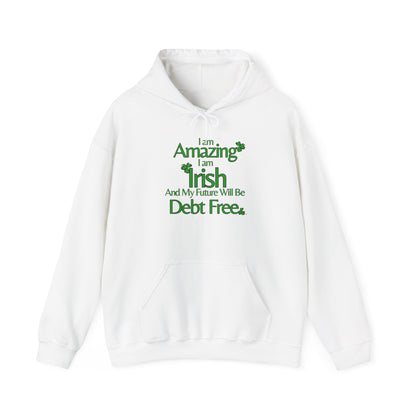 Amazing, Irish & Debt-Free Future Unisex Hoodie | Irish Pride Affirmation Hoodie | Financial Freedom Graphic Hoodie