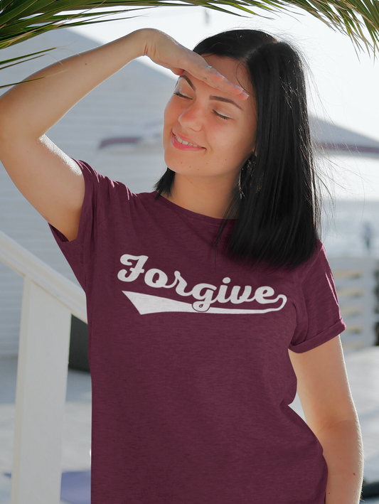 HomeRun Forgive Unisex T-Shirt | Baseball Script Tee | Inspirational Graphic Shirt | Positive Message Apparel | Motivational Unisex Shirt