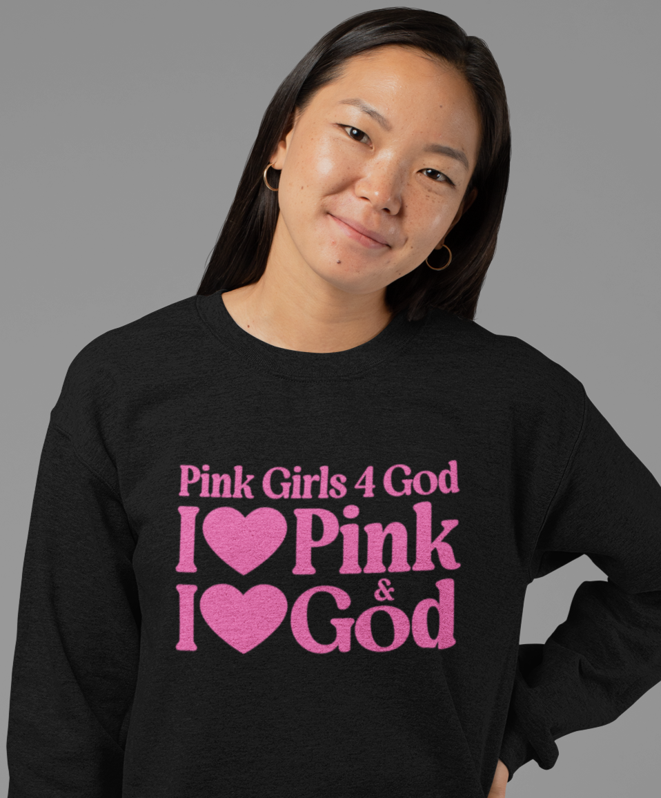 Pink Girls 4 God Adult Sweatshirt | Black Contrast