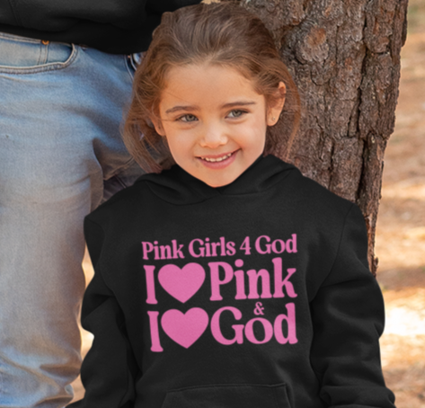 Pink Girls 4 God Youth Hoodie | Black Contrast