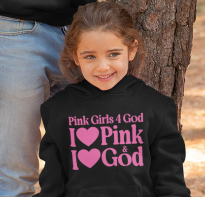 Pink Girls 4 God Youth Hoodie | Black Contrast