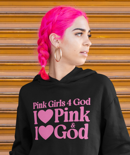 Pink Girls 4 God Adult Hoodie | Black Contrast
