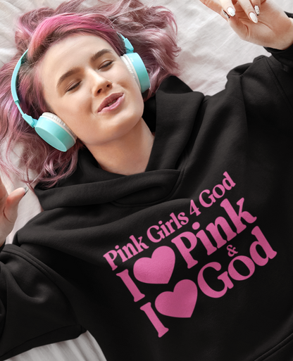 Pink Girls 4 God Adult Hoodie | Black Contrast
