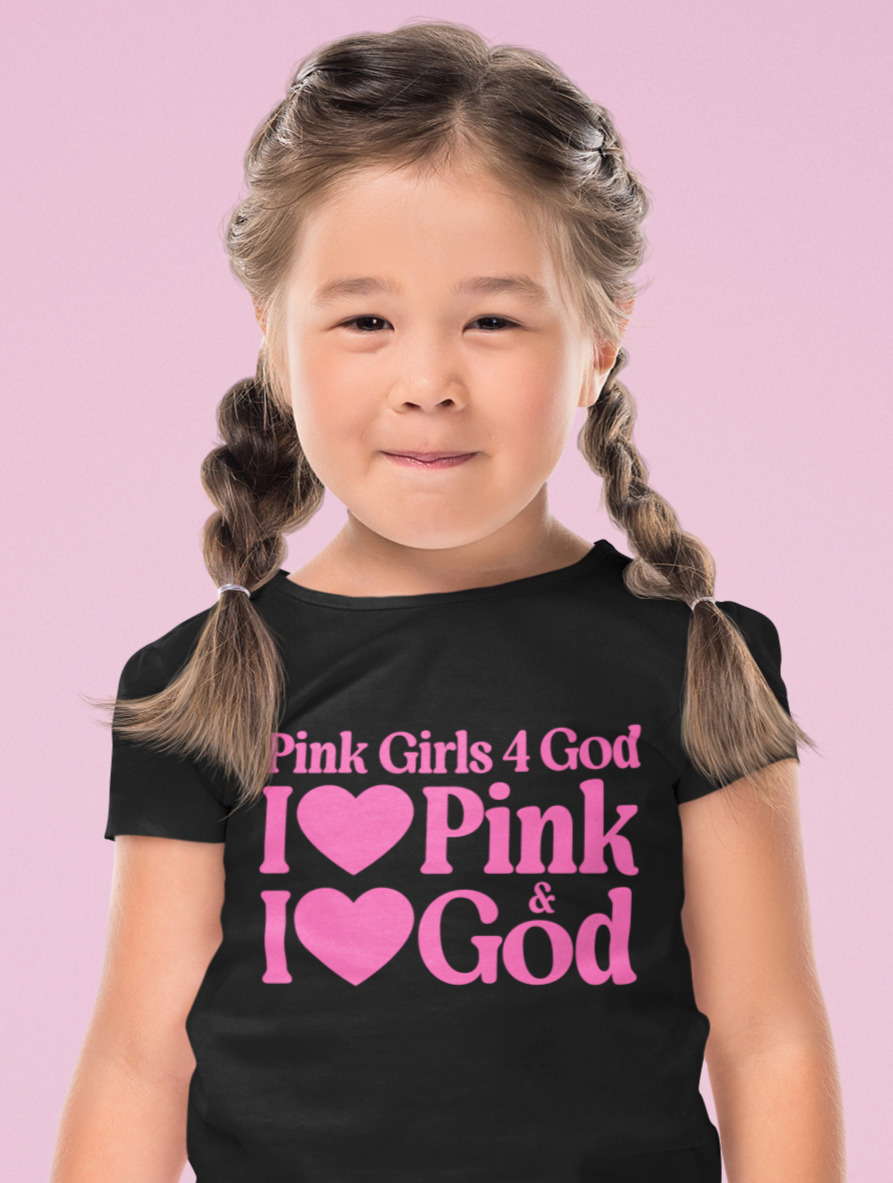 Pink Girls 4 God Youth T-shirt | Black Contrast