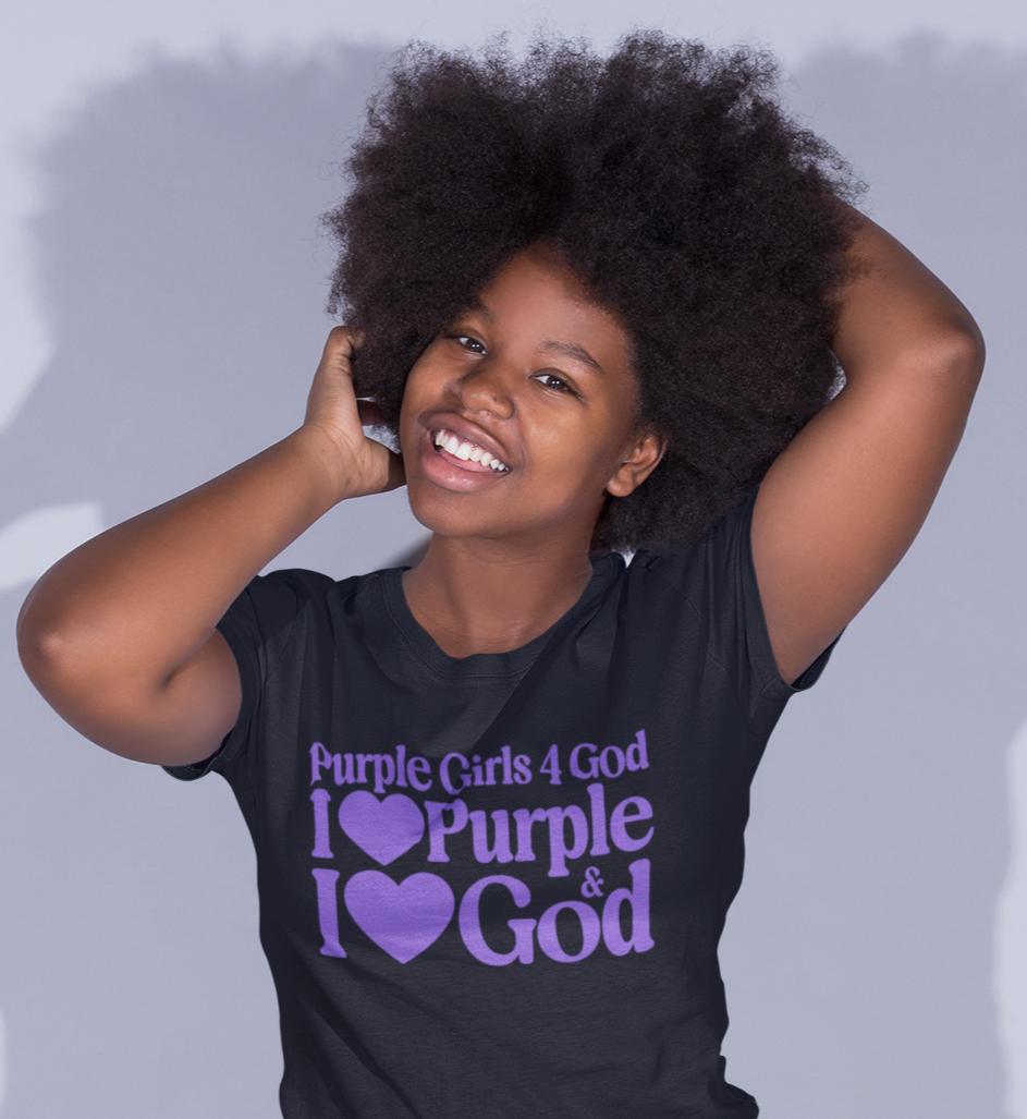 Purple Girls 4 God Adult T-shirt | Black Contrast